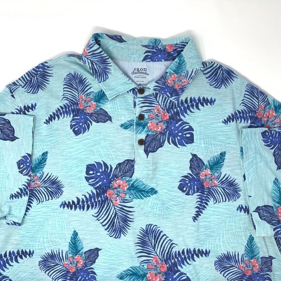 IZOD Saltwater Teal Tropical‎ Relaxed Classic Mens Short Sleeve Polo Shirt Sz XL - Picture 1 of 6